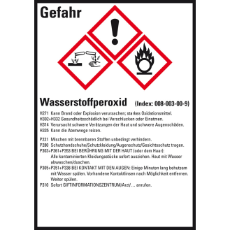 GHS-Etikett Wasserstoffperoxid, GefStoffV/GHS/CLP, Folie, 74x52mm, 10/Bogen-Beschreibung lesen