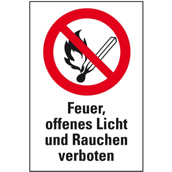 Verbots-Kombischild Feuer, offenes Licht und Rauchen.., Folie, 200x300mm, ASR A1.3, DIN EN ISO 7010 P003-Beschreibung lesen