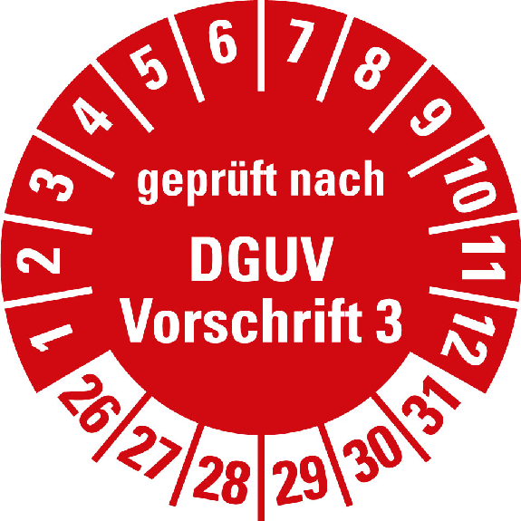 Prüfplakette geprüft nach DGUV 3,26-31,rot,ölige Untergründe,Ø 20mm,500/Rolle Prüfplakette geprüft nach DGUV 3,26-31,rot,ölige Untergründe,Ø 20mm,500/Rolle-Beschreibung lesen