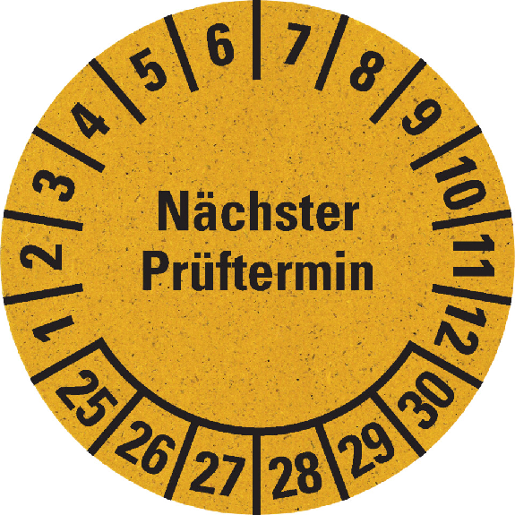 Prüfplakette Nächster Prüftermin 25-30,gelb,Primärfaser-Graspapier,Ø 30mm,18/BOG Prüfplakette Nächster Prüftermin 25-30,gelb,Primärfaser-Graspapier,Ø 30mm,18/BOG-Beschreibung lesen