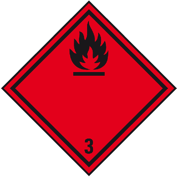 Verpackungskennzeichen Kl.3 Entzündb. Flüssigkeiten, Folie, seewasserbeständig, 100x100mm, IMDG-Code, GGVSEB, ADR, IATA-Beschreibung lesen