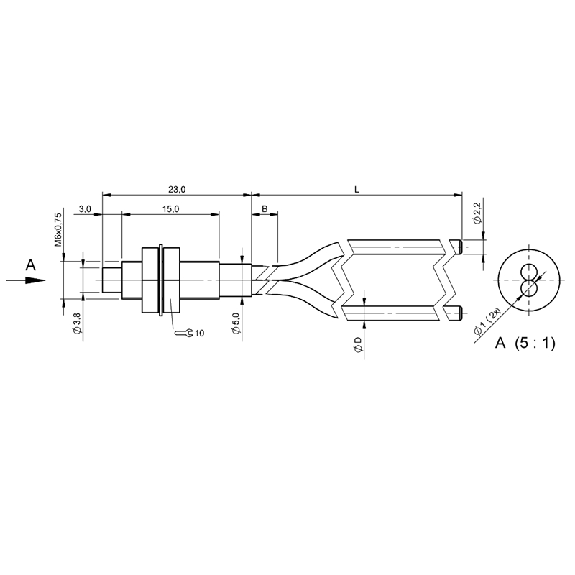 Fibre opt. directe, plast. Ø2,2mm, tête M6 inox, 2m - BFO D22-XAT-LB-EAK-20-02 (BFO0065)-Lire la description