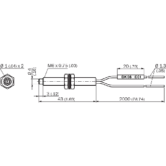Fibre opt. directe, plast., tête M6 inox, 2m - LL3-DK06-S01-Lire la description