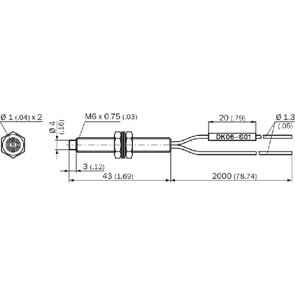 Fibre opt. directe, plast., tête M6 inox, 2m - LL3-DK06-S01 Fibre opt. directe, plast., tête M6 inox, 2m - LL3-DK06-S01-Lire la description