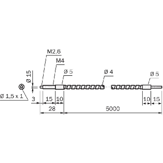 Fibre opt. barrage, verre, tête M4, lg 5m, 40..+210°C - LL3-TW015000-Lire la description