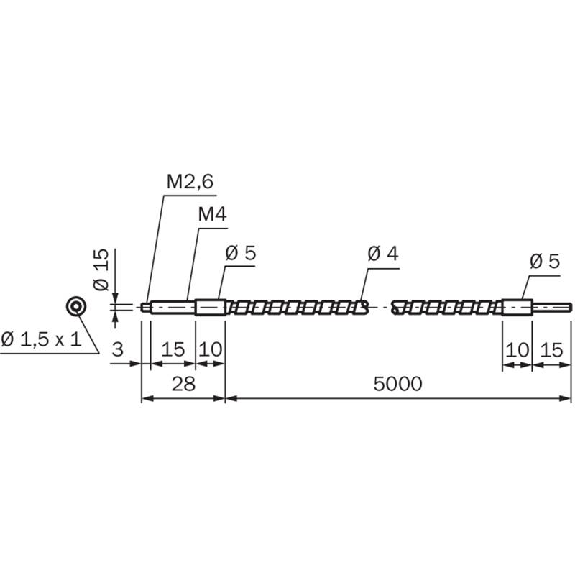 Fibre opt. barrage, verre, tête M4, lg 5m, 40..+210°C - LL3-TW015000 Fibre opt. barrage, verre, tête M4, lg 5m, 40..+210°C - LL3-TW015000-Lire la description