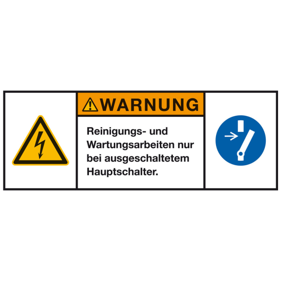 Produktsicherheitsschild Warnung Reinigungs- und, RoHS konform, Folie, 200x75mm, ISO 3864-2-Lire la description
