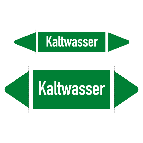 Rohrleitungsetikett Kaltwasser, DIN 2403, grün/weiß, für Ø 25-40mm, 126x26mm, 5/Bogen-Beschreibung lesen