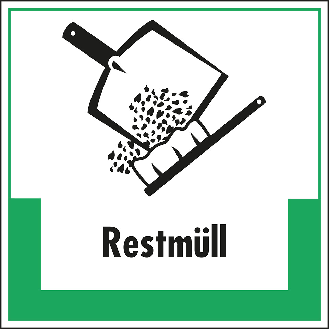 Abfallkennzeichen Restmüll, mit Symbol und Text, Kunststoff, 200x200mm-Beschreibung lesen