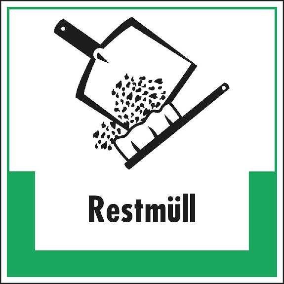 Abfallkennzeichen Restmüll, mit Symbol und Text, Kunststoff, 200x200mm Abfallkennzeichen Restmüll, mit Symbol und Text, Kunststoff, 200x200mm-Beschreibung lesen