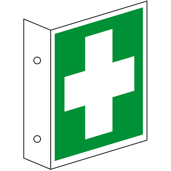 Rettungs-Fahnenschild Erste Hilfe, doppelseitig, Kunststoff, 200x200mm, ASR A1.3, DIN EN ISO 7010 E003 Rettungs-Fahnenschild Erste Hilfe, doppelseitig, Kunststoff, 200x200mm, ASR A1.3, DIN EN ISO 7010 E003-Beschreibung lesen