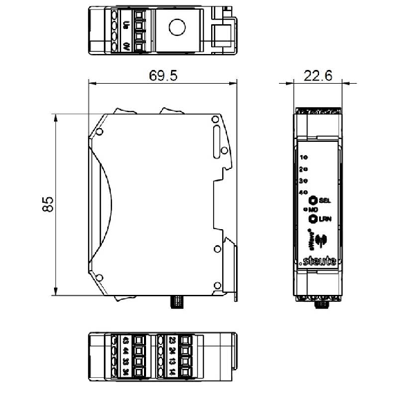 Récepteur radio à contacts secs 4-voies, 24VDC 4 NO, montage rail DIN - 1357703 | RF Rx SW868 4S 24VDC-Lire la description