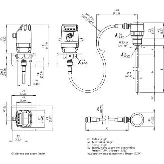 Sonde LFP inox 1200mm ampli sep liaison coax 2m alim 12-30DC/ M12 8p - LFP1200-A5CMC-Lire la description