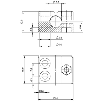 Bloc de serrage pour détecteur Ø6,5mm, Aluminium, 16x12x20mm - BES 06,5-KB-7 (BAM009F)-Lire la description