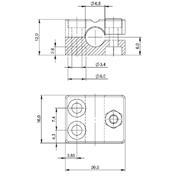 Bloc de serrage pour détecteur Ø6,5mm, Aluminium, 16x12x20mm - BES 06,5-KB-7 (BAM009F)-Lire la description