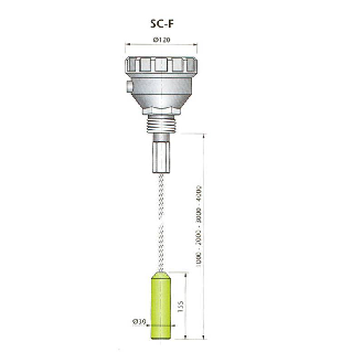 Sonde de niveau capacitive câble 1000mm, 1RT, 1 1/2 Gaz, 110/220Vac - SC-F1000 110/220Vac"-Lire la description
