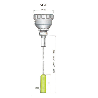 Sonde de niveau capacitive câble 1000mm, 1RT, 1 1/2 Gaz, 24Vac - SC-F1000 24Vdc"-Lire la description