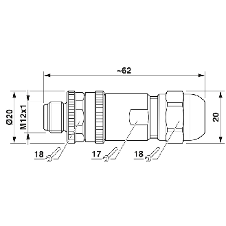 M12A Mâle Droit 8p; Bornes à vis max. 0.5mm², Pg9 Ø6-8mm; Blindé - SACC-M12MS-8CON-PG 9-SH-Lire la description
