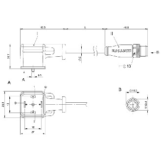 M12 Mâle Droit 3p/EV Forme A 18mm 24V LED+ATP Câble PUR Noir 1m - BCC VA04-M413-3E-664-PX0350-010 (BCC0502)-Lire la description