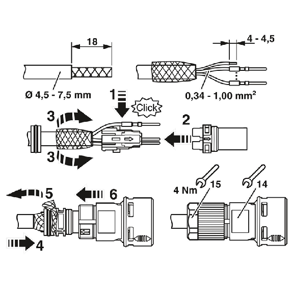 M12A Mâle Droit 5p; Bornes à sertir, Ø4,5-7,5mm, Blindé - SACC-PO12MS-5CT-CM SH M12A Mâle Droit 5p; Bornes à sertir, Ø4,5-7,5mm, Blindé - SACC-PO12MS-5CT-CM SH-Lire la description