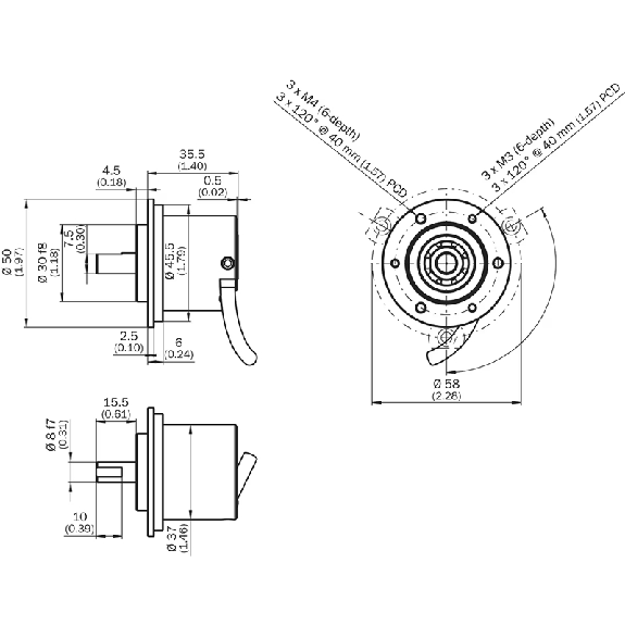 Codeur inc. Ø50mm Axe plein 8mm 1000i/t 5V TTL/RS422 M12 8P+C0.5m - DBS50E-S5AP01000-Lire la description