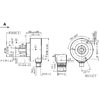 Codeur inc. Ø60mm Axe plein 10mm 2048i/t 10-32Vdc TTL/RS422 M23 12P - DFS60E-S4CA02048-Lire la description
