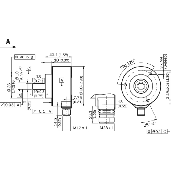 Codeur inc. Ø60mm Axe plein 10mm 2048i/t 10-32Vdc TTL/RS422 M23 12P - DFS60E-S4CA02048-Lire la description