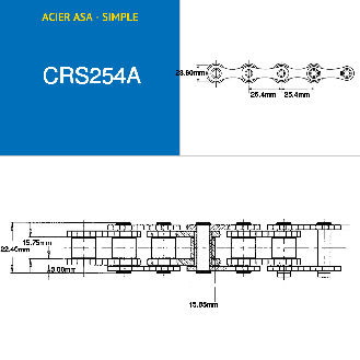 ASA 080-1 Cadena de rodillos de acero de transmisión simple de 5 metros con paso de 254 mm-Leer más