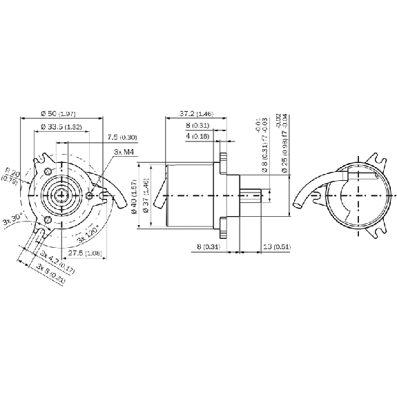 Codeur inc. Ø50mm Axe plein 8mm 0100i/t 7-30Vdc HTL/PushPull M12 8P+C - DBS50E-SKEP00100-Lire la description