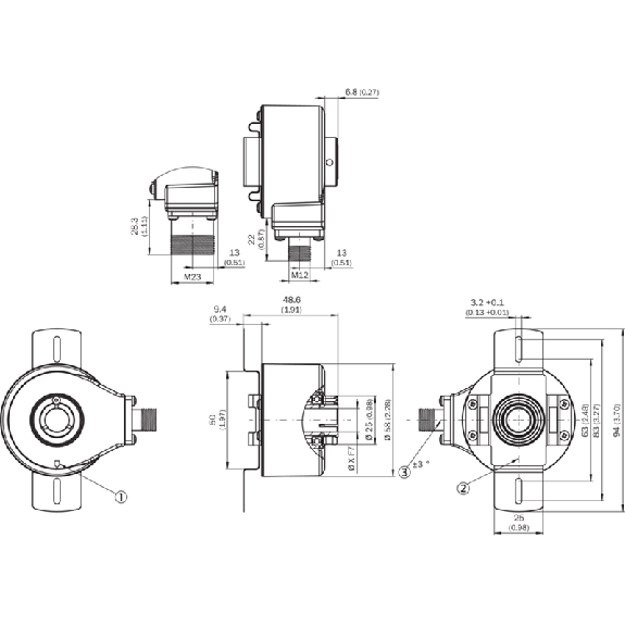 Codeur inc. Ø60mm Axe trav. 10mm 10-27V 2500i/t TTL/PushPull M12 8P - DBS60E-RDEC02500-Lire la description
