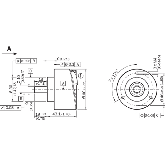 Codeur inc. Ø60mm Axe plein 10mm 00100i/t 4,5-5,5V TTL/RS422 C 3m - DFS60B-S4AL00100-Lire la description