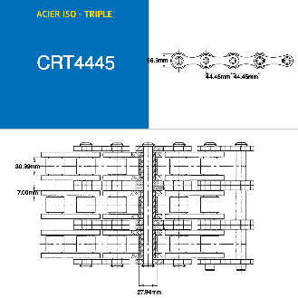 Dreifach-Antriebskette mit Stahlrollen pro 5 Meter ISO 28B-3 im Abstand von 444 mm-Beschreibung lesen