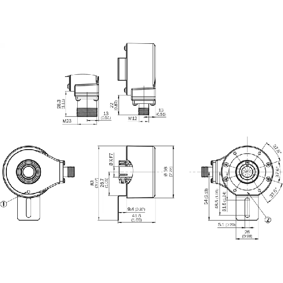 Codeur inc. Ø58mm Axe trav. 10mm 1024i/t 4,5-30V HTL/TTL M12 8P - DBS60E-TDFCD1024-Lire la description