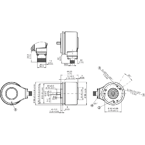Codeur inc. Ø60mm Axe plein 6mm 0360i/t 10-27V HTL/PushPull M12 8P - DBS60E-S1EC00360-Lire la description