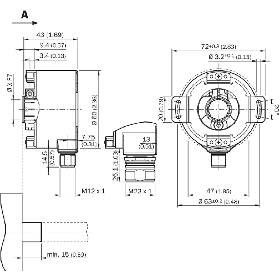 Codeur inc. Ø60mm Axe trav. 10mm 10000i/t 10-32V HTL/PushPull M12 8P - DFS60B-TDEC10000-Lire la description