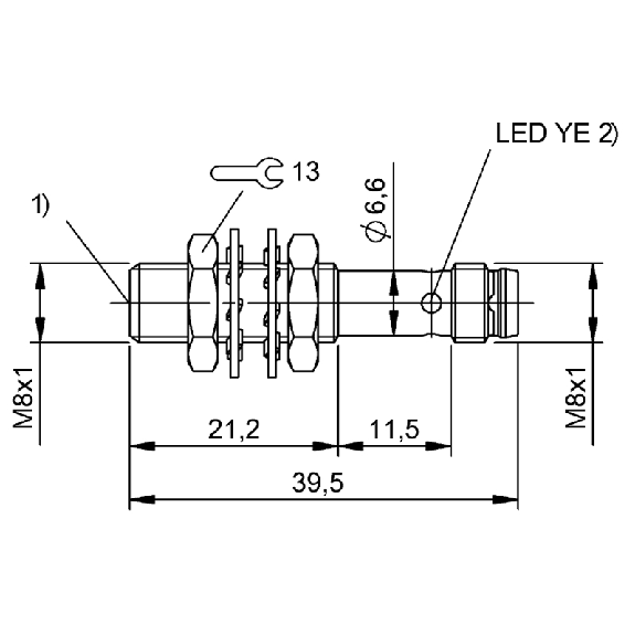 Cellule Barrage (R) PNP P=3m Laser DO M8x40mm Inox Axial M08 3P - BOS 08E-PS-LE20-S49 (BOS01U3)-Lire la description