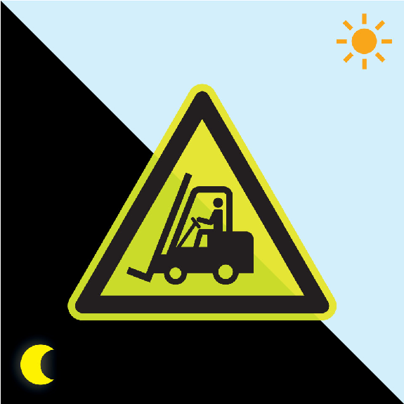 PERMALIGHT power langnachleuchtend Warnschild Warnung vor Flurförderzeugen, Folie, fluoreszierend, SL 200mm-Beschreibung lesen