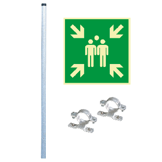 Vorteils-Set Sammelplatz PERMALIGHT power langnachleuchtend, Rettungszeichen, Rohrpfosten, -schelle-Beschreibung lesen