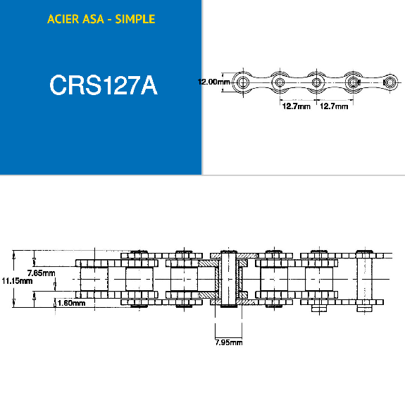 ASA 040-1 Cadena de transmisión de rodillos de acero simple de 5 metros y paso de 12,7 mm-Leer más