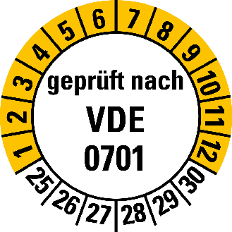 Mehrjahresprüfplakette gepr.nach VDE 0701,25-30,weiß/gelb,Folie,20mm,500/Rolle-Beschreibung lesen