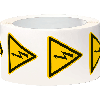 Warnschild Warnung vor elektrischer Spannung, Folie, selbstklebend, SL 50mm, 100/Rolle, ASR A1.3, DIN EN ISO 7010 W012