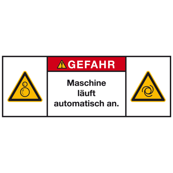 Produktsicherheitsschild Gef.Maschine läuft, RoHS konform, Folie, selbstklebend, 200x75mm, ISO 3864-2 Produktsicherheitsschild Gef.Maschine läuft, RoHS konform, Folie, selbstklebend, 200x75mm, ISO 3864-2-Beschreibung lesen