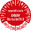 Prüfplakette gepr.n.DGUV Vorschrift 3,26-31,rot,Folie,selbstkl.,Ø 30mm,10/Bogen