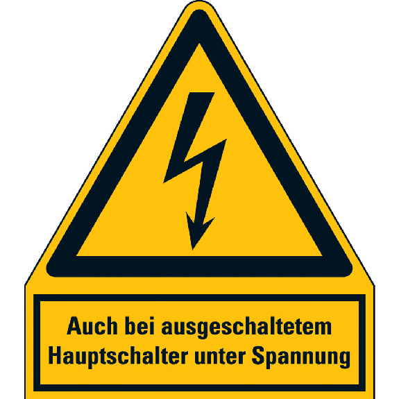 Warn-Kombischild bei ausgeschaltetem Hauptschalter, RoHS konform, Folie, 100x120mm, ASR A1.3, DIN EN ISO 7010 W012 Warn-Kombischild bei ausgeschaltetem Hauptschalter, RoHS konform, Folie, 100x120mm, ASR A1.3, DIN EN ISO 7010 W012-Beschreibung lesen