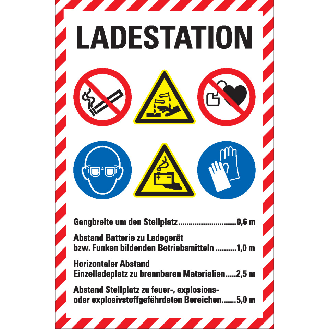 Hinweis-Kombischild LADESTATION, Text/Piktogramme ASR/ISO, Kunststoff, 300x200mm-Beschreibung lesen