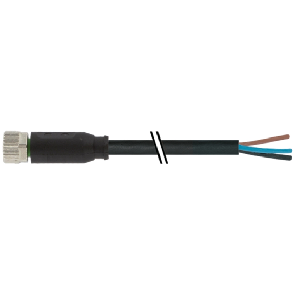 M08A Fem Droit 3p; Câble PVC UL/CSA 3x0.25 Noir 2m - 7000-08041-6100200-Lire la description