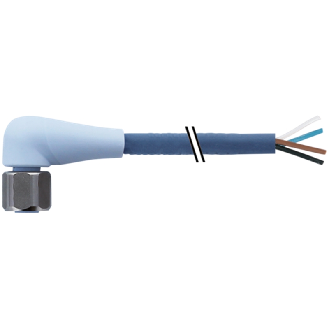 M12A Fem Coudé 4p Inox F&B; Câble TPE-S 4x0.34 Bleu 5m - 7024-12341-3210500-Lire la description