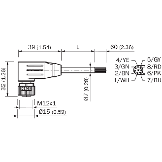 M12A Fem Coudé 8p; Câble Blindé PUR 8x0.25 Noir Cpc 10m - YG2A28-100UA6XLEAX-Lire la description