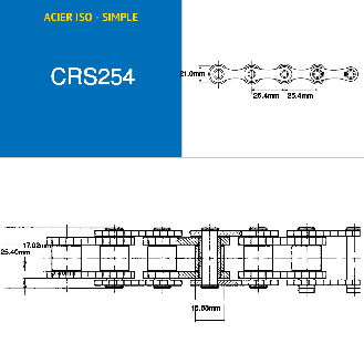 Cadena de rodillos de acero de transmisión simple de 5 metros ISO 16B-1 con paso de 254 mm-Leer más