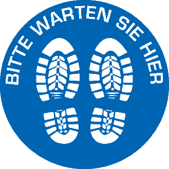 Bodenzeichen Bitte warten Sie hier, Rutschhemmung R10, Bodenmarkierungsfolie, Ø 400mm-Beschreibung lesen